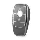 Funda nano de alta calidad para mando a distancia Mercedes de 2 botones, color gris oscuro, marco plateado, Benz-B11Y2