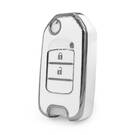 Funda nano de alta calidad para mando a distancia Honda de 2 botones, color blanco, marco plateado, HD-B11Y2