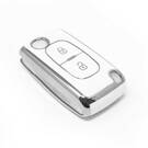New Aftermarket Nano High Quality Cover For Peugeot Remote Key 2 Button White Color Silver Frame PG-D11Y2 | Emirates Keys -| thumbnail