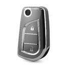 Funda nano de alta calidad para mando a distancia Toyota de 2 botones, color gris oscuro, marco plateado TYT-C11Y2