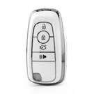 Funda nano de alta calidad para mando a distancia Ford de 4 botones, color blanco, marco plateado, Ford-B11Y4B