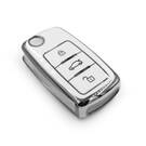 New Aftermarket Nano High Quality Cover For VW Remote Key 3 Button White Color Silver Frame VW-A11Y3 | Emirates Keys -| thumbnail