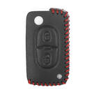 Leather Case For Peugeot Citroen Flip Remote Key 2 Buttons | MK3 -| thumbnail