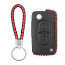 Leather Case For Peugeot Citroen Flip Remote Key 2 Buttons