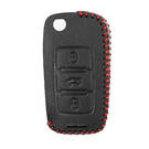 Leather Case For Volkswagen Flip Remote Key 3 Buttons | MK3 -| thumbnail