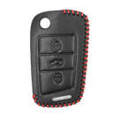 Leather Case For Volkswagen Flip MQB Remote Key 3 Buttons | MK3 -| thumbnail