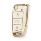 Nano High Quality Cover For Volkswagen MQB Flip Remote Key 3 Buttons White Color
