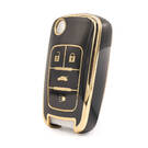 Couverture nano de haute qualité pour Chevrolet Flip Remote Key 3 + 1 boutons couleur noire