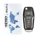 Keydiy KD Flip Universal Remote Key Type 3 + 1 Botones Ford Type B12-4 Funciona con KD900 y KeyDiy KD-X2 Remote Maker and Cloner | Claves de los Emiratos -| thumbnail