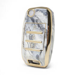 غطاء نانو رخام عالي الجودة لمفتاح كيا فليب ريموت 3 ازرار لون ابيض KIA-B12J3