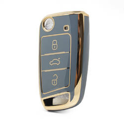 Capa Nano de alta qualidade para Volkswagen MQB Flip Remote Key 3 botões cor cinza VW-E11J