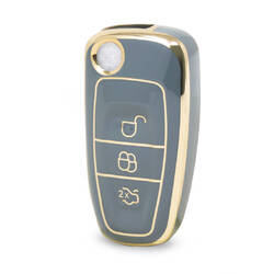 غطاء نانو عالي الجودة لمفتاح ريموت فورد فليب 3 ازرار لون رمادي Ford-E11J