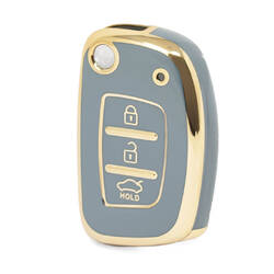 Capa Nano de alta qualidade para Hyundai Flip Remote Key 3 botões cor cinza HY-F11J3A