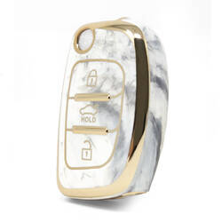 Capa de mármore nano de alta qualidade para Hyundai Flip Remote Key 3 botões cor branca HY-B12J3B