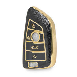 Nano – housse en cuir doré de haute qualité, pour clé télécommande BMW, 4 boutons, couleur noire, BMW-B13J