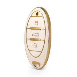 Nano High Quality Gold Leather Cover For Bestune Remote Key 3 Buttons White Color BT-A13J