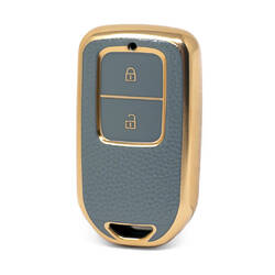 Nano High Quality Gold Leather Cover For Honda Remote Key 2 Buttons Gray Color HD-A13J2