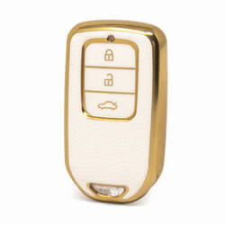 Nano High Quality Gold Leather Cover For Honda Remote Key 3 Buttons White Color HD-A13J3A