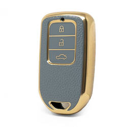 Nano High Quality Gold Leather Cover For Honda Remote Key 3 Buttons Gray Color HD-A13J3A