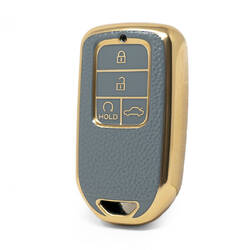 Nano High Quality Gold Leather Cover For Honda Remote Key 4 Buttons Gray Color HD-A13J4