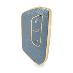 Nano High Quality Gold Leather Cover For Volkswagen Remote Key 3 Buttons Gray Color VW-G13J
