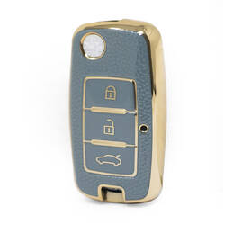 Nano High Quality Gold Leather Cover For Dongfeng Flip Remote Key 3 Buttons Gray Color DF-A13J