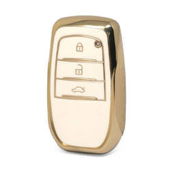 Nano High Quality Gold Leather Cover For Toyota Remote Key 3 Buttons White Color TYT-A13J3