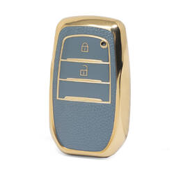 Nano High Quality Gold Leather Cover For Toyota Remote Key 2 Buttons Gray Color TYT-A13J2H