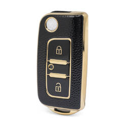 Nano High Quality Gold Leather Cover For Foton Flip Remote Key 2 Buttons Black Color FT-A13J