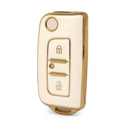 Nano High Quality Gold Leather Cover For Foton Flip Remote Key 2 Buttons White Color FT-A13J