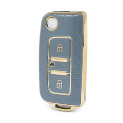 Nano High Quality Gold Leather Cover For Foton Flip Remote Key 2 Buttons Gray Color FT-A13J