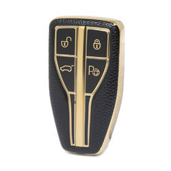 Nano High Quality Gold Leather Cover For Hongqi Remote Key 4 Buttons Black Color HQ-A13J4B