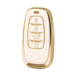 Nano High Quality Gold Leather Cover For Hongqi Remote Key 4 Buttons White Color HQ-B13J