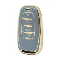 Nano High Quality Gold Leather Cover For Hongqi Remote Key 4 Buttons Gray Color HQ-B13J