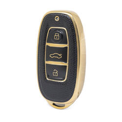 Nano High Quality Gold Leather Cover For Hongqi Remote Key 3 Buttons Black Color HQ-C13J