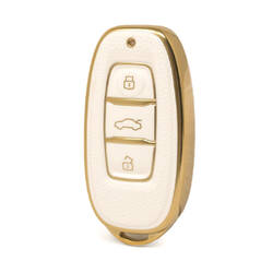 Nano High Quality Gold Leather Cover For Hongqi Remote Key 3 Buttons White Color HQ-C13J