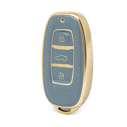 Nano High Quality Gold Leather Cover For Hongqi Remote Key 3 Buttons Gray Color HQ-C13J