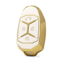 Nano High Quality Gold Leather Cover For Lynk & Co Remote Key 4 Buttons White Color LC-A13J