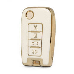 Nano High Quality Gold Leather Cover For Venucia Remote Key 4 Buttons White Color VNC-D13J