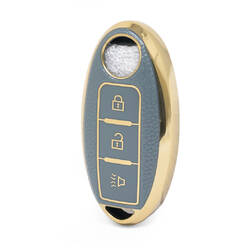 Nano High Quality Gold Leather Cover For Nissan Remote Key 3 Buttons Gray  Color NS-A13J3A