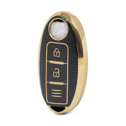 Nano High Quality Gold Leather Cover For Nissan Remote Key 2 Buttons Black Color NS-A13J3C