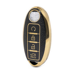 Nano High Quality Gold Leather Cover For Nissan Remote Key 4 Buttons Black Color NS-A13J4B