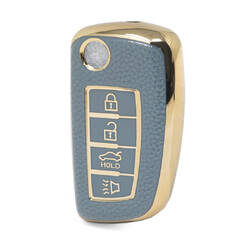 Nano High Quality Gold Leather Cover For Nissan Flip Remote Key 4 Buttons Gray Color NS-B13J4