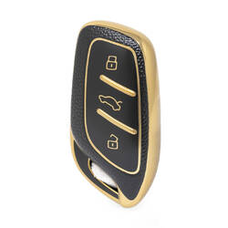Nano High Quality Gold Leather Cover For Roewe Remote Key 3 Buttons Black Color RW-B13J