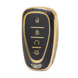 Nano High Quality Gold Leather Cover For Chevrolet Remote Key 4 Buttons Black Color CRL-B13J4