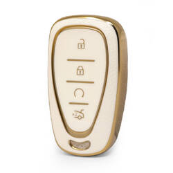 Nano High Quality Gold Leather Cover For Chevrolet Remote Key 4 Buttons White Color CRL-B13J4