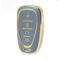 Nano High Quality Gold Leather Cover For Chevrolet Remote Key 4 Buttons Gray Color CRL-B13J4