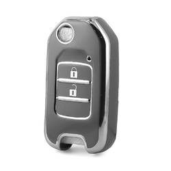 Nano High Quality Cover For Honda Remote Key 2 Button Dark Gray Color Silver Frame HD-B11Y2