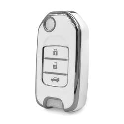Nano High Quality Cover For Honda Remote Key 3 Button White Color Silver Frame HD-B11Y3