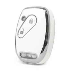Coque Nano haute qualité pour clé télécommande Honda 2 boutons, couleur blanche, cadre argenté, HD-J11Y2